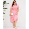 Women's Plus Size Dress Summer Button Down Smocked Midi Dress Short Sleeve Sundress - 3 of 4
