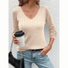 Coolmee Women's Long Sleeve Cable Knit Sweater Fall Fashion V Neck Fitted Pullover Top Business Casual Work Fall Outfits - 4 of 4