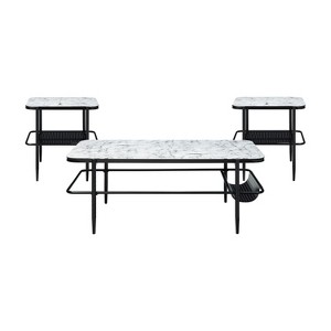 Vynxaria Series 24 in. Black White Rectangular Glass End Table with Marble Print and Metal Base - 1 of 4