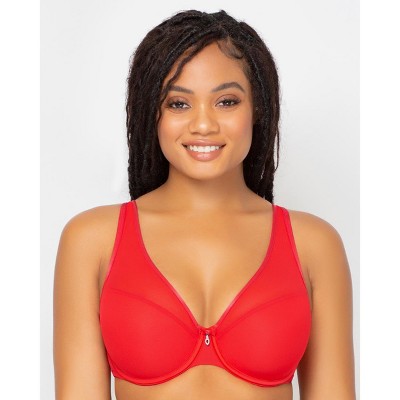 Curvy Couture Women's Plus Size No Show Lace Unlined Underwire Bra Diva Red  44H