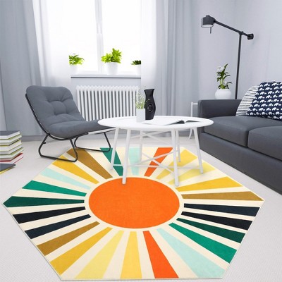 Modern Washable Area Rug Sunrise Colorful Indoor Throw Carpet for Living Room Bedroom