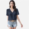 Anna-Kaci Women's Textured Lace Trim V-Neck Short Sleeve Blouse - 3 of 3