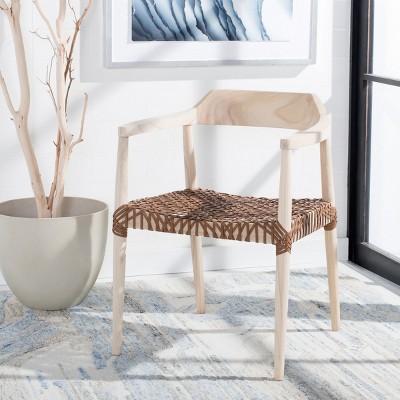 Munro Natural Sungkai Wood and Light Honey Leather Woven Accent Chair