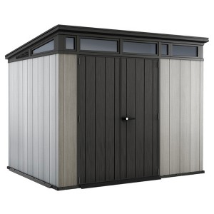 Keter Artisan 9 x 7 Foot Large Modern Design Outdoor Shed Durable Resin Backyard Furniture for Lawn Equipment, Bikes, and Gardening Tools, Gray/Black - 1 of 4