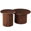 Coolbibila Wood Veneer Tabletop Coffe Table Set Of 2,Round MDF Tabletop Coffee Table With Metal Base,Farmhouse Wooden Coffee Table - 2 of 4