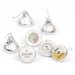 Big Dot of Happiness World Awaits - Travel Themed Party Round Candy Sticker Favors - Labels Fits Chocolate Candy (1 sheet of 108) - 1 of 4