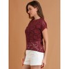 Allegra K Women's Curved Hem Sheer Short Sleeves Floral Lace Blouse - 4 of 4