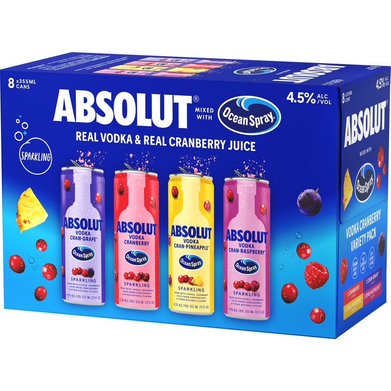 Absolut Ocean Spray Variety Cocktails - 8pk/12 fl oz Cans, 1 of 4
