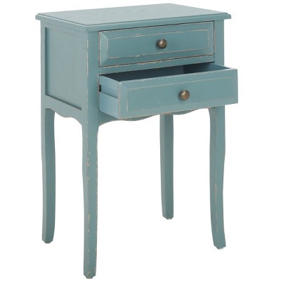 Lori Transitional Slate Blue Pine Wood End Table with Storage