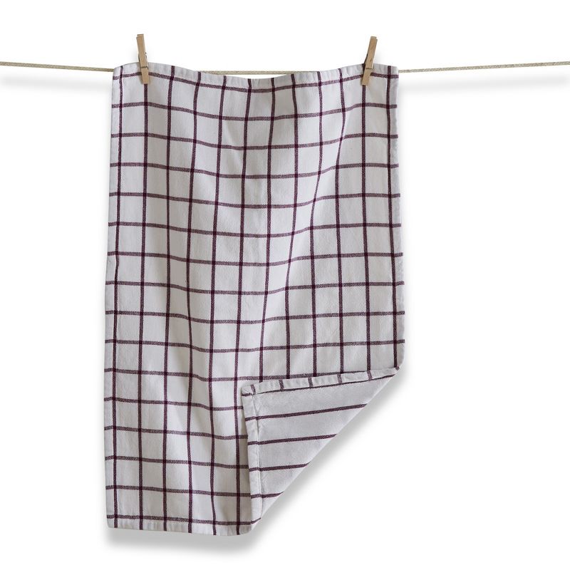 TAG Classic Reversible Double Cloth Plum Purple Windowpane Cotton Machine Washable Kitchen Dishtowel 26L x 18W in., 1 of 4