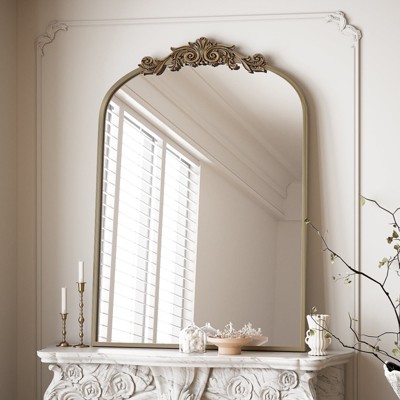 BEAUTYPEAK Vanity Wall Mirror Decorative Vintage Arched Bathroom Mirror Classic Designed Mirror