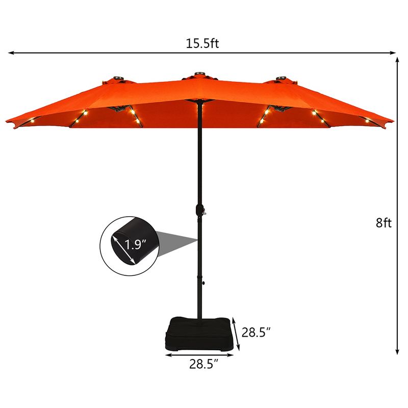 Costway 15Ft Patio Double-Sided Solar LED Market Umbrella Crank Base Beige/Tan/Orange/Burgundy/Grey, 2 of 10