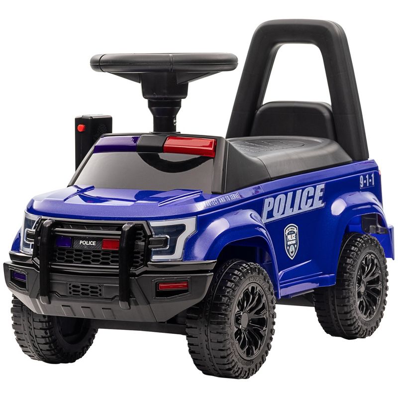 Aosom Kids Ride On Sliding Car with Hidden Under Seat Storage, Ride On Police Car for Toddler with Megaphone, Anti Dumping Device, Removable Backrest, Foot-to-Floor Design, Aged 18-60 Months, 4 of 7