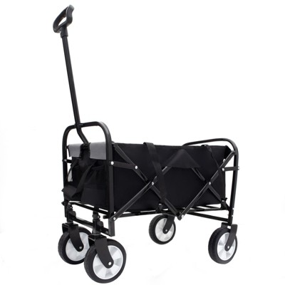 VisioGear Collapsible Foldable Wagon Cart with Strapping, Wagon Grocery Cart for Camping Shopping Sports, Black, 25.98"*17.32"*37.4"