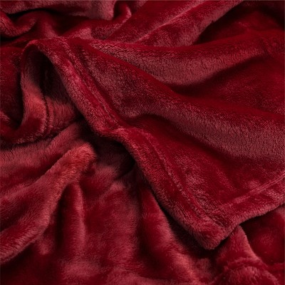 Wine Red Plush Fleece Throw Blanket for Sofa Couch