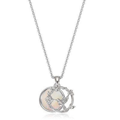 Molenia Bird Flower Necklace for Women, Dual-Layer 925 Sterling Silver Hummingbird Floral Pendant Mother of Pearl Shell Circle Necklace Nature Jewelry
