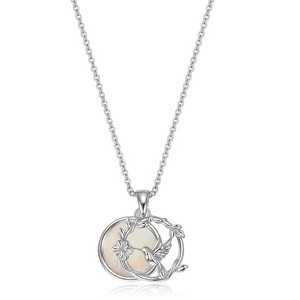 Molenia Bird Flower Necklace for Women, Dual-Layer 925 Sterling Silver Hummingbird Floral Pendant Mother of Pearl Shell Circle Necklace Nature Jewelry - 1 of 4