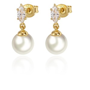 Molenia Pearl Earrings for Women, 14K Gold Plated 925 Sterling Silver Freshwater Pearl Dangle Drop Earrings Studs Jewelry - 1 of 4