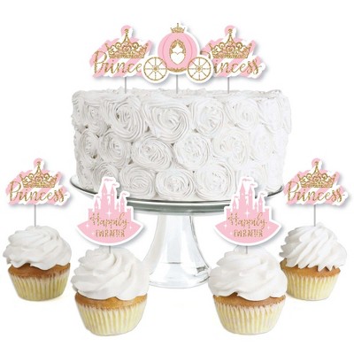 Big Dot of Happiness Little Princess Crown - Dessert Cupcake Toppers - Pink Princess Baby Shower or Birthday Party Clear Treat Picks - Set of 24