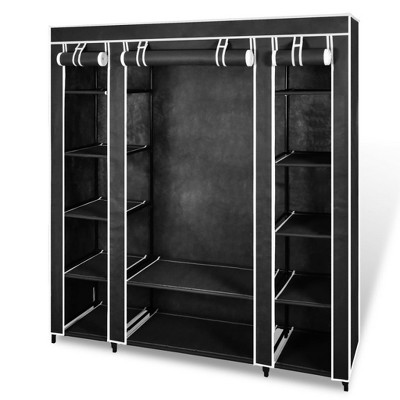 vidaXL Fabric Wardrobe with Compartments and Rods 17.7 inches x59 inches x69 inches Black