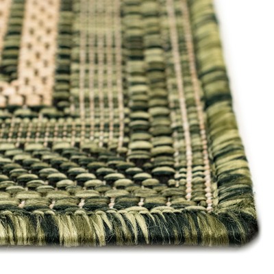 Green and Beige Flat Woven Indoor/Outdoor Runner Rug