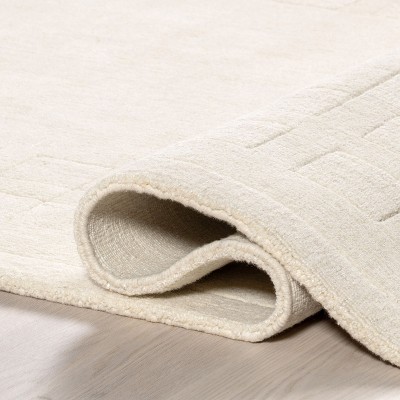 Ivory Rectangular Handmade Wool Area Rug