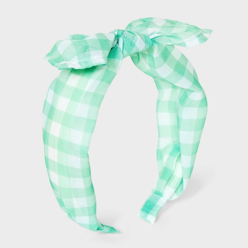 Girls&#39; Headband Gingham with Bow - Cat &#38; Jack&#8482; Green, 1 of 5