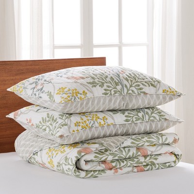 Monami Twin Cotton Reversible Quilt Set in Gray and Floral