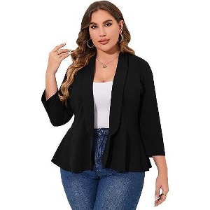 Women's Plus Size Long Sleeve Lapel Blazer Suit Casual Fall Ruffled Lightweight Slim Fit Business Work Office Jacket - 1 of 4