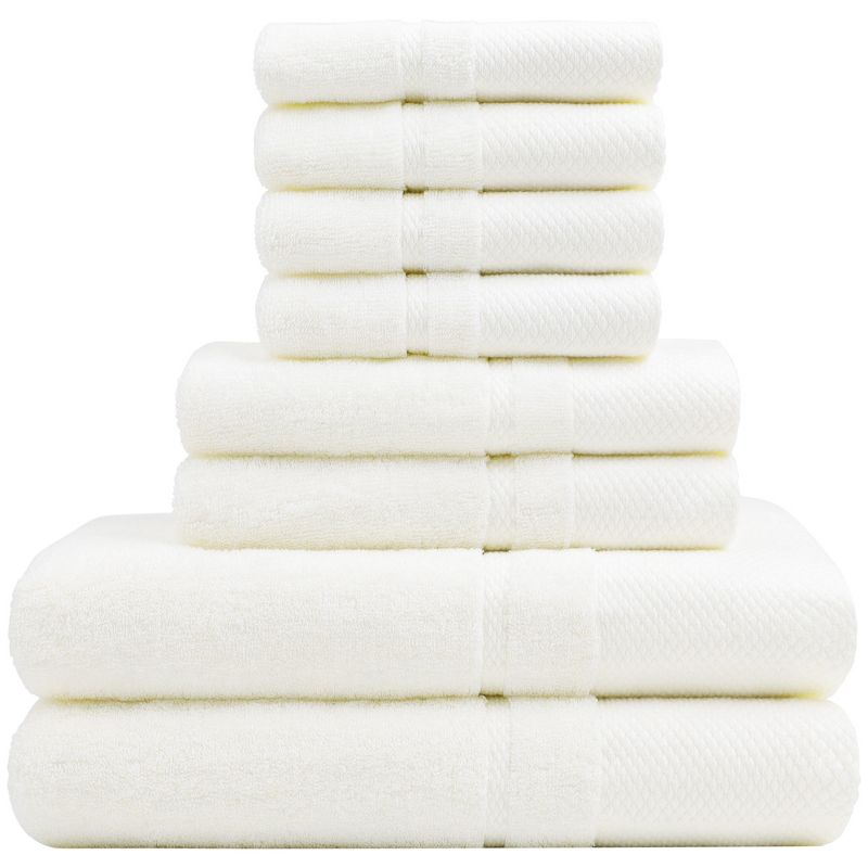 PiccoCasa 100% Combed Cotton Soft 600 GSM Absorbent lightweight Shower Towel Set 8 Pcs, 1 of 6