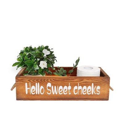 Bathroom decoration box with double-sided interesting bathroom logo toilet paper holder, with cute box logo rustic wooden box of farmhouse