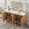 Gulches 60 Inches 1 Sink Freestanding Natural Bath Vanity with White Ceramic Top 4 Soft Close Doors Solid Wood Legs - 4 of 4