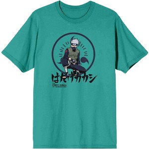 Naruto Shippuden Kakashi Character Kanji Men's bright Aqua Graphic Tee - 1 of 2