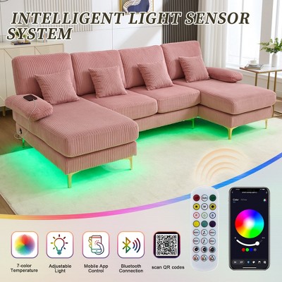 MOONMISS 104" Sectional Couches for Living Room Modular Sofa with Double Chaise U- Shaped Sofa Set with Corduroy Fabric for Living Room