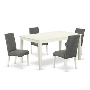 HomeStock 5-Piece Rectangle Linen White Finish Solid Wood Top Dining Table with 4 Parson Chair - 1 of 4