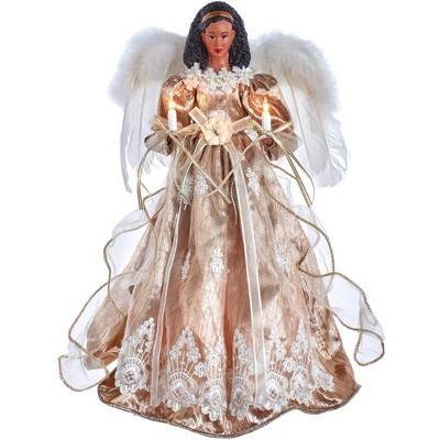 Kurt Adler UL 10-Light White & Rose Gold African American Angel Treetop, 16"