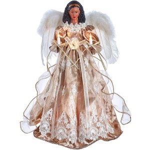 Kurt Adler UL 10-Light White & Rose Gold African American Angel Treetop, 16" - 1 of 4