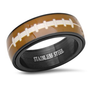 Steeltime Men's black ip stainless steel american football spinner band ring. Size Options: 9, 10, 11, 12 - 1 of 4