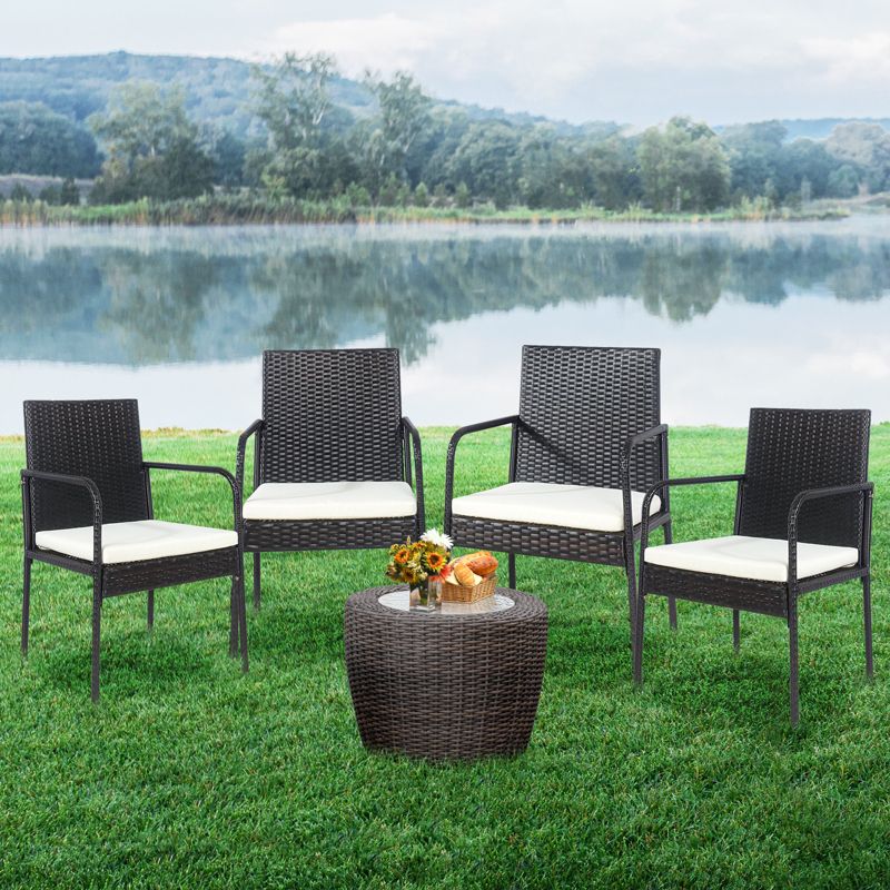 Tangkula 4 PCS Patio All-Weather Wicker Rattan Dining Chairs Outdoor Arm Cushioned Seats Armrest Garden, 4 of 9