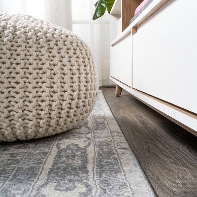 Light Gray/Ivory Synthetic Reversible Rectangular Runner Rug