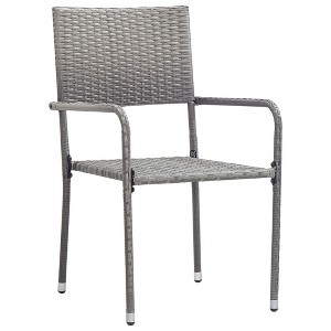vidaXL Garden Dining Chair Set of 4 Grey PE rattan, steel Standard - Gray 4 - 1 of 4