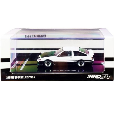 Toyota Sprinter Trueno AE86 RHD White and Black with Extra Wheels "Japan Special Edition" 1/64 Diecast Model Car by Inno Models