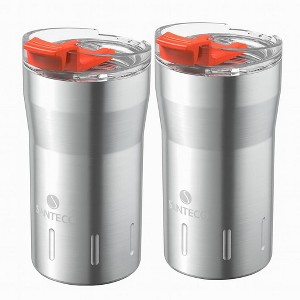 ZACHVO 12oz Stainless Travel Mug 2-Pack – Insulated, Spill-Proof Flip Lid, Silver - 1 of 4