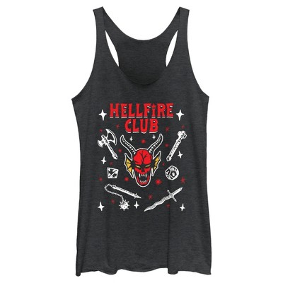 Women's Stranger Things Hellfire Club Icon  Racerback Tank Top - Black Heather - 2X Large