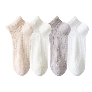 Anna-Kaci Women's 4-Pair Pack Breathable Lace Trim Ankle Socks with Open Knit Mesh Texture and Cotton Comfort - 1 of 4