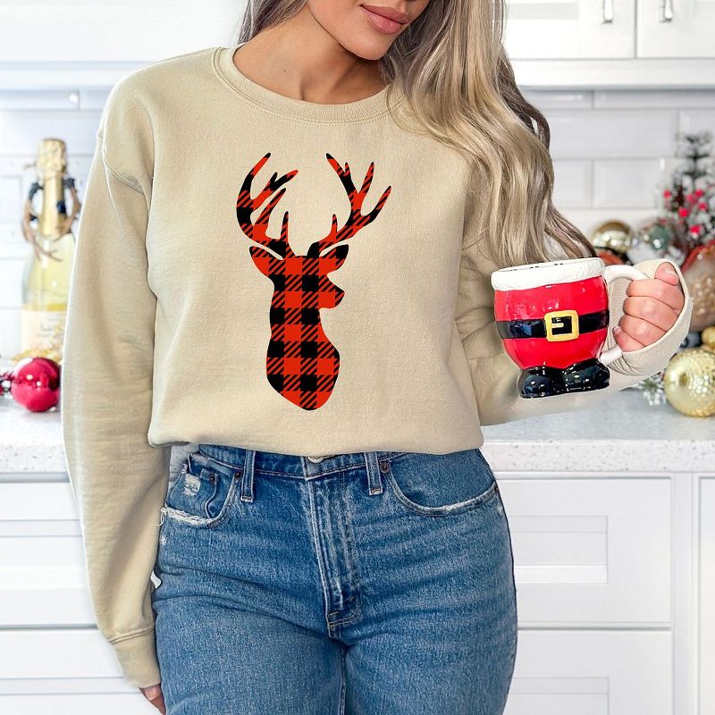 Simply Sage Market Women's Graphic Sweatshirt Buffalo Plaid Reindeer, 3 of 5