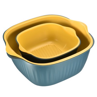 Unique Bargains Double Layered Kitchen Plastic Washing Bowl Strainer Set Colander Set 2 Pcs