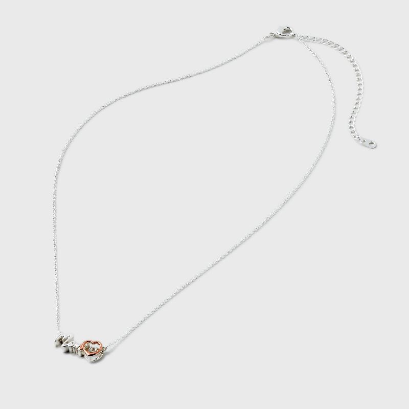 Silver Plated Two-Tone &#34;Mom&#34; Cubic Zirconia Heart Necklace - Rose Gold/Silver, 3 of 5