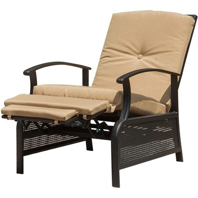 Fontoi Accent Chairs, Adjustable Recliner Chair with Cushion, Lounge Chair with Extendable Metal Frame for Porch Garden, Brown, 20.7"*37.8"*43.3"