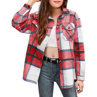 Arshiner Girls Flannel Plaid Jackets Button Down Long Sleeve Shirts Blouses Tops with Pockets Outfits